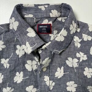 UNTUCKit 100% Linen Bonner Shirt Large Blue Floral All Over Print AOP